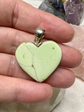 Chrysoprase Sterling Silver Gemstone Heart Pendant - Light Green Stone